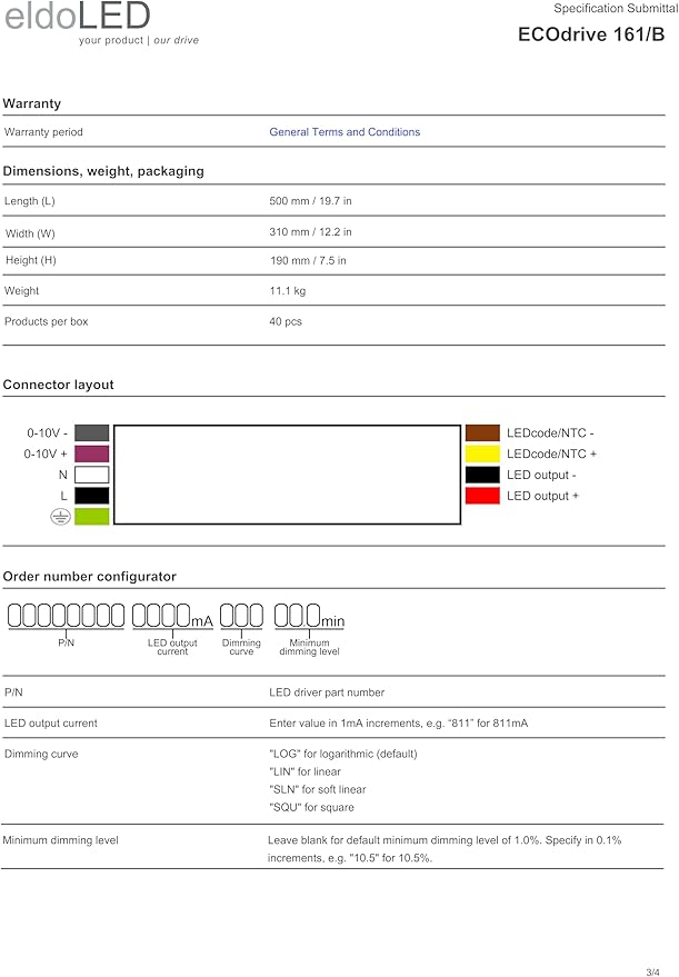 eldoLED | ECOdrive 161/B | 10W 0-10V LED Driver with Smooth Dimming to 1%