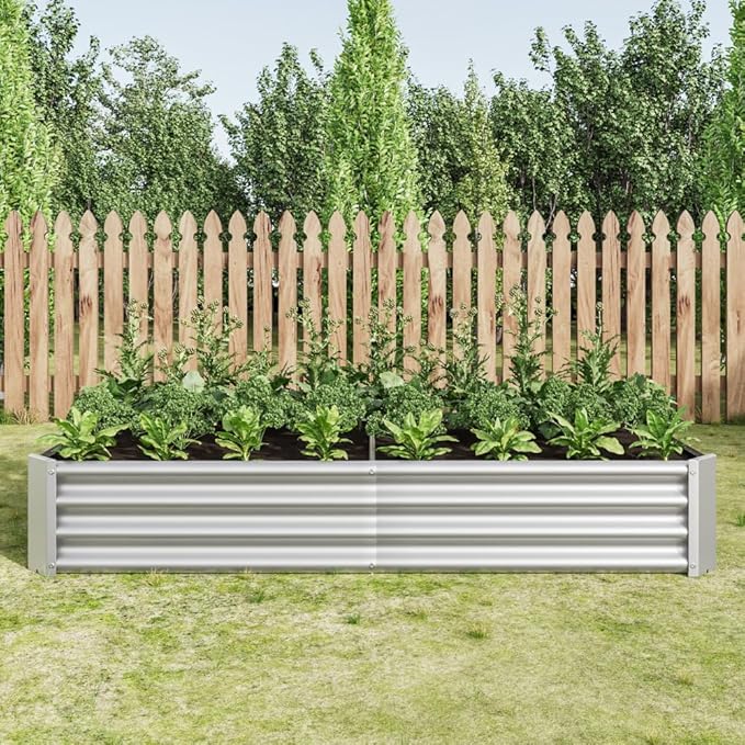 Metal Raised Garden Bed for Outdoor Use 6 ft x 3 ft x 1 ft Rectangle Planter Box for Vegetables Flowers and Herbs - Silver (Silver with 6x3x1ft)