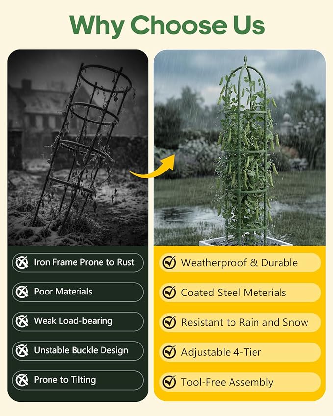 Joyhalo 2 Pack Trellis for Climbing Plants Outdoor 74 Inch High Adjustable Garden Trellis for Flowers Green Plastic Coated Steel Plant Stakes Use As Tomato Cage