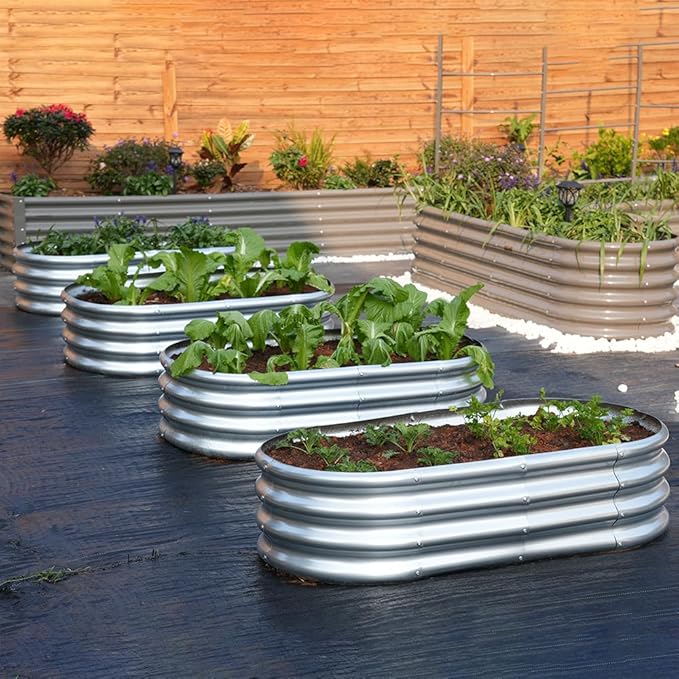 4Pack 4x2x1ft Galvanized Raised Garden Bed Kit Oval Metal Ground Planter Box Outdoor Bottomless Planter Raised Beds for Vegetables Flowers Herbs Fruits Silver