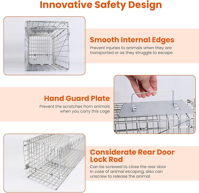 31 Humane Live Animal Cage Trap Heavy Duty Folding Cat Trap for Stray Cats Raccoons Squirrels Skunks Groundhogs Moles Opossums Rabbits and More – Catch and Release