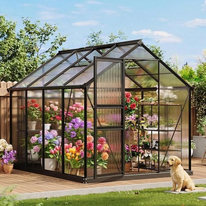 Greenhouse 6x8 FT Greenhouse for Outdoors Walk-in Green House with Ground Nails and Vent Windows Sliding Lockable Door Green Houses for Outside Garden Backyard Patio