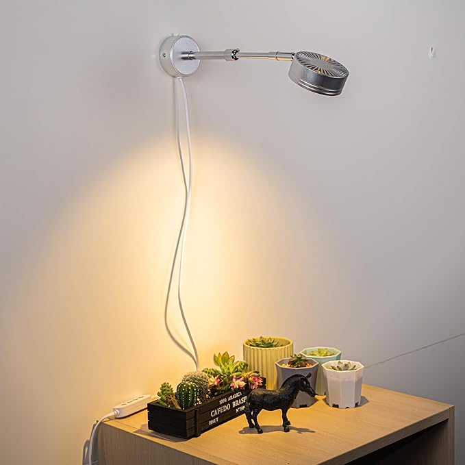 Plants Grow Wall Lighting Retractable Light Arm Adjustable Angle 5.9Ft Plug Timer Cord Wall Mounted Full Spectrum Spotlight Warm Light for Plants Promotes Growth
