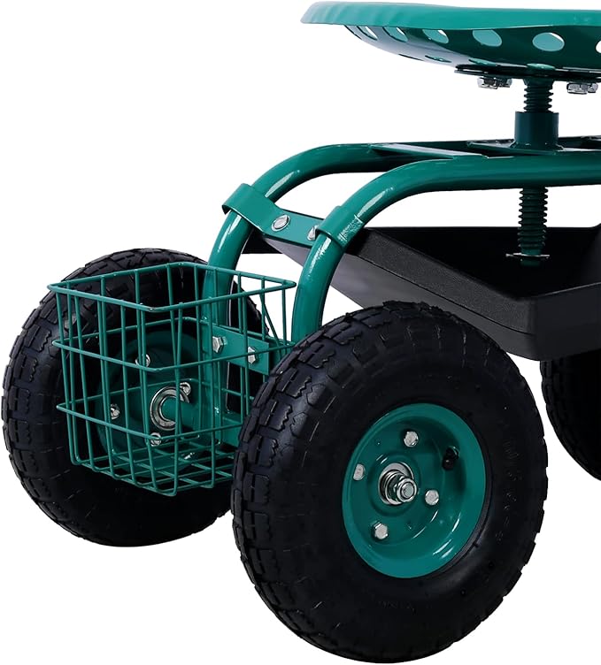 Rolling Garden Scooter Garden Cart Seat with Wheels and Tool Tray 360 Swivel SeatGreen
