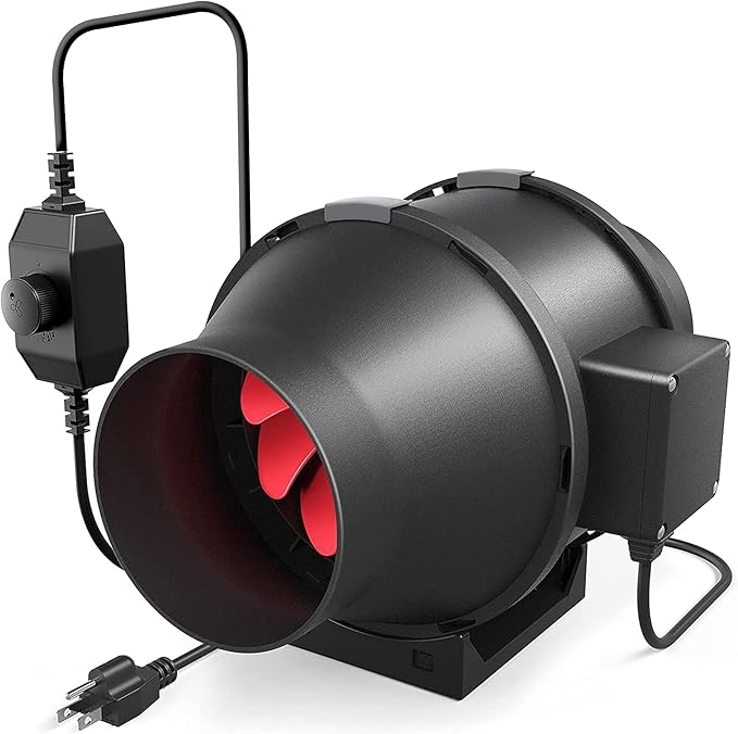 iPower 4 Inch Inline Duct Fan with Variable Speed Controller Ventilation 200 CFM Quiet Exhaust Blower for Grow Tent and Basements Black
