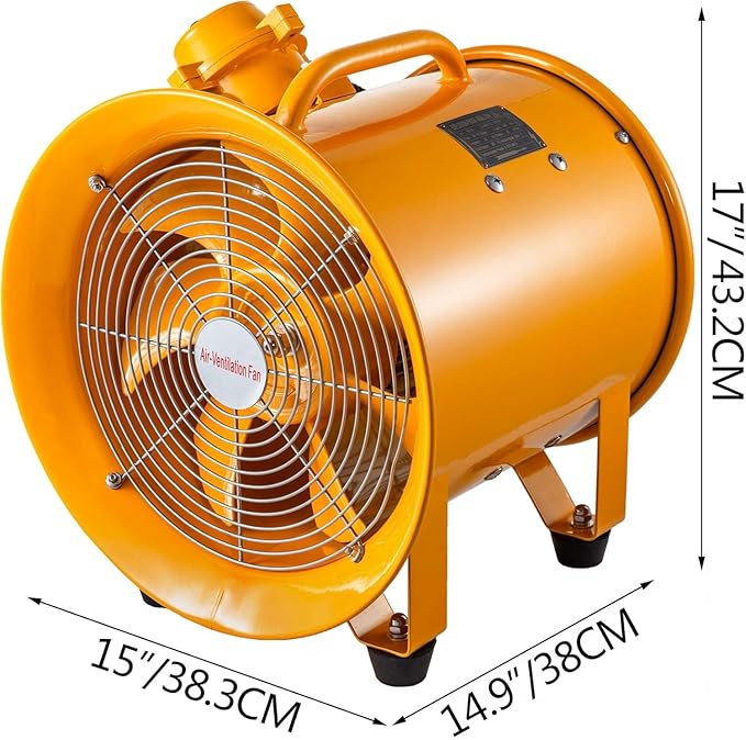 VEVOR Explosion Proof Fan 12 Inch 550W Industrial Portable Ventilator Blower/Exhaust with 9.8ft Light Cord -No Plug