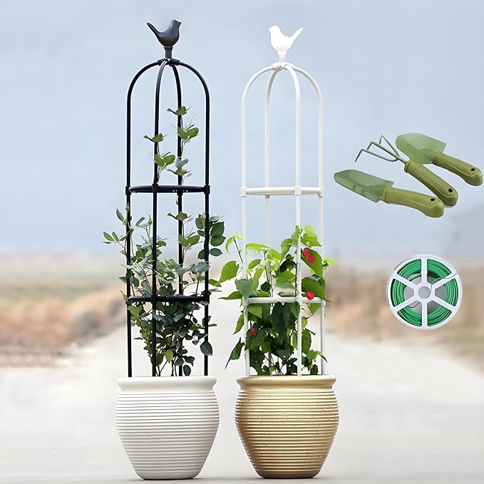 Metal Obelisk Garden Trellis Outdoor Indoor Steel Round Frame Patio Yard Rustproof Sturdy Plant Support for Climbing Vines Clematis Jasmine Vegetable Rose Flowers Stands(BlackD16xH57in)