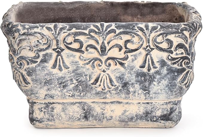 Sungmor 9.2 Inch Cement Plant Pot for Plants Succulent Planter with Embossed Design Vintage Concrete Flowerpots with Drainage Hole Decorative Orchid Houseplant Pot Indoor Outdoor Plant Container