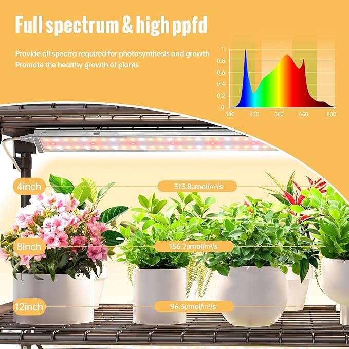 Indoor Greenhouse with Grow Light 4 Tier 1.6FT 80W Full Spectrum Grow Light with Timer Portable Plant Shelves with Waterproof PVC Cover for Seed Starting 26.4L X 19W X 61H