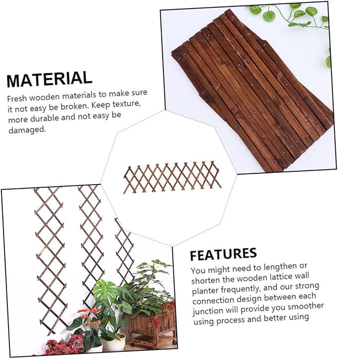 balacoo Expandable Carbonized Wood Vine Support Plant Fence Garden Trellis Outdoor Plant Climb Support Decorative Fence Panel