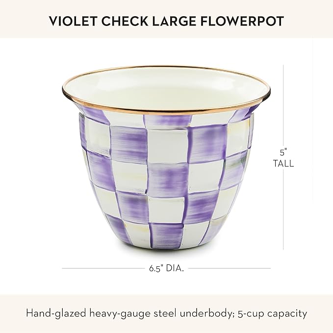 MACKENZIE-CHILDS Flowerpot Decorative Garden Pot for Growing Plants Large Purple-and-White Violet Check