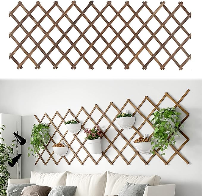 Hanging Plant Trellis Wooden Trellis Lattice Wall Planter Expandable Planter Trellis Frame Trellis Fence Support for Outdoor Plant Hanging Pots Wall Decor Patio Garden (226x73cm/88.9x28.7in)
