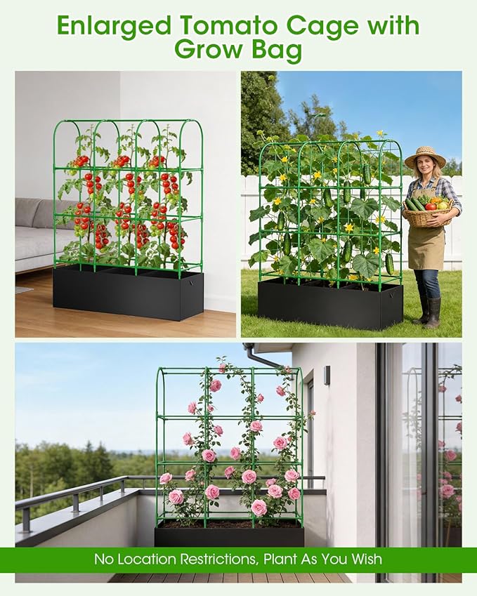 Cucumber Trellis with Grow Bags for Garden U Frame Garden Trellis for Climbing Plants Metal Plant Trellis with Garden Netting for Vegetables Flowers Fruits(4 Arches)