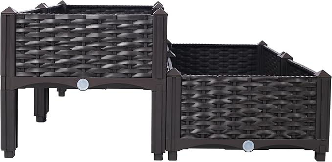 4 Piece Raised Garden Bed with Legs Self-Watering Planter Boxes for Flowers &amp Vegetables Brown