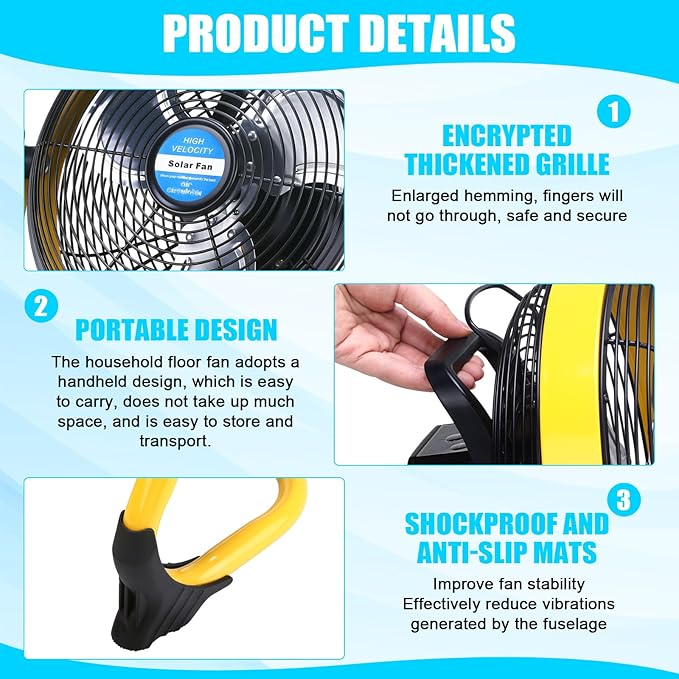 Sumind Solar Powered Fan 15000mah 20w Portable Ventilador Rechargeable Camping Fan Battery Powered with Panel and Light for Outside Home Travel Chicken Coop Shed Greenhouse(Yellow10 Inch)