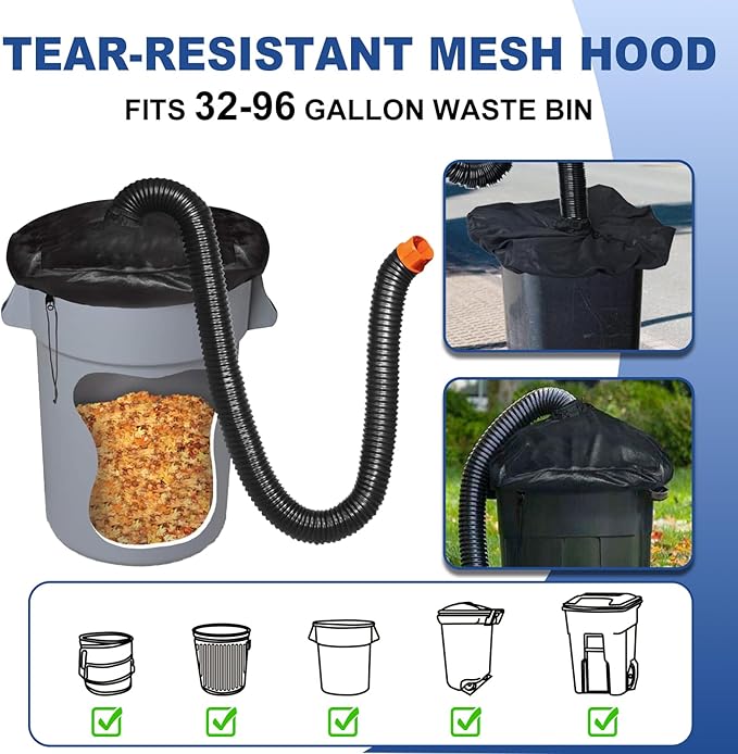 Leaf Collector Compatible with Worx Leaf Blower &amp Vacuum Includes Adjustable Adapter Fits 2.3-5 Connection Ports 2-8FT Hose and Mesh Hood