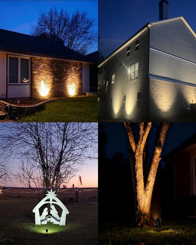 HIBOITEC 12W Spot Lights Outdoor 110V to 120V Landscape Lighting Waterproof Spotlight with 4.9ft 3-Plug LED Plug in Landscape Lights for Yard Gardern Decorations 2900K 2Packs