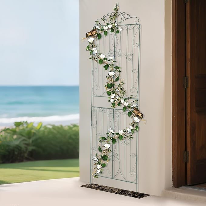 2 Pack Metal Garden Trellis for Climbing Plants Outdoor Fence Plant Support Trellis for Flower and Vagetable 25.6'' W X 93'' H Garden Decorative Trellis-Silver