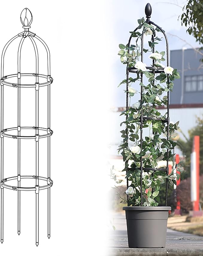 Garden Trellis for Climbing Plants Plant Trellis Tomato Cages and Supports for Vines Crop Garden Outdoor Indoor Potted Plant Support Plant Cage for Flower Vegetable Vines (S:145cm/57in)