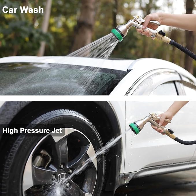 FANHAO Heavy Duty Garden Hose Nozzle 100% Metal Water Hose Sprayer with 7 Spray Patterns Ergonomic Rear Trigger High Pressure Water Nozzle Sprayer for Watering Plants Washing Car and Pet