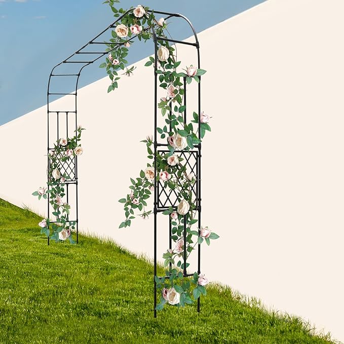 Garden Arch Trellis Length 9.84FT Height 8.2FT Arch Garden Trellis Arbor for Climbing Plants Outdoor Heavy Duty Plant Arch for Lawn Party Ceremony Wedding Decoration Black