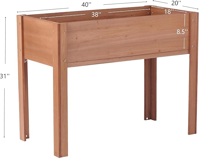 Elevated Wooden Garden Bed with Legs 40x20x31 Inch Planter Box for Growing Vegetables Fruits Flowers and Herbs Outdoors