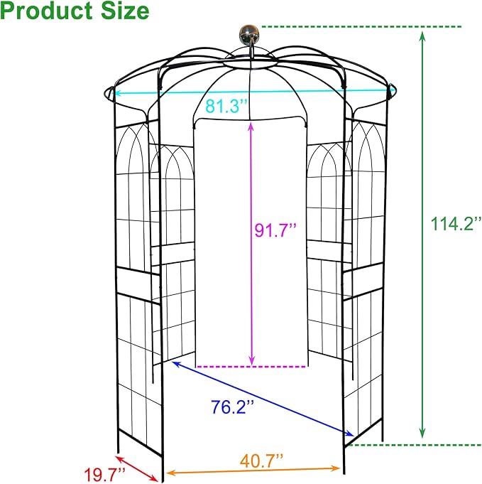 Garden Trellis Metal Garden Arch Iron Garden Arbors Gazebo Dia81.3'' x 114.2'' High Birdcage Shape Pergola Pavilion Outdoor Trellis for Wedding Ceremony Outdoor