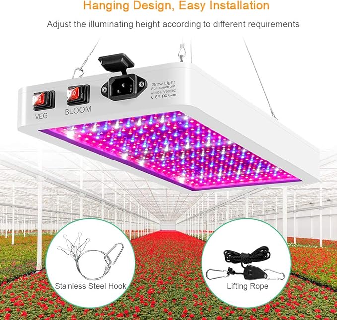 2000W LED Grow Light for Indoor Plants 312 LEDs Full Spectrum Veg and Bloom Dual Switch IP65 Waterproof Hanging Plant Growing Lamps for Seedlings Flowers Greenhouse