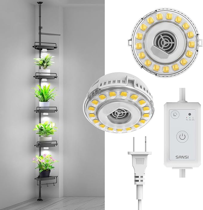 SANSI LED Grow Lights for Indoor Plants with Rust-Proof 5-Layer Plant Shelf 54-108 Telescopic Rod &amp 4 8 12 Hrs Timer Auto On/Off 20W Full Spectrum Ideal for Indoor Gardening and Plant Growth