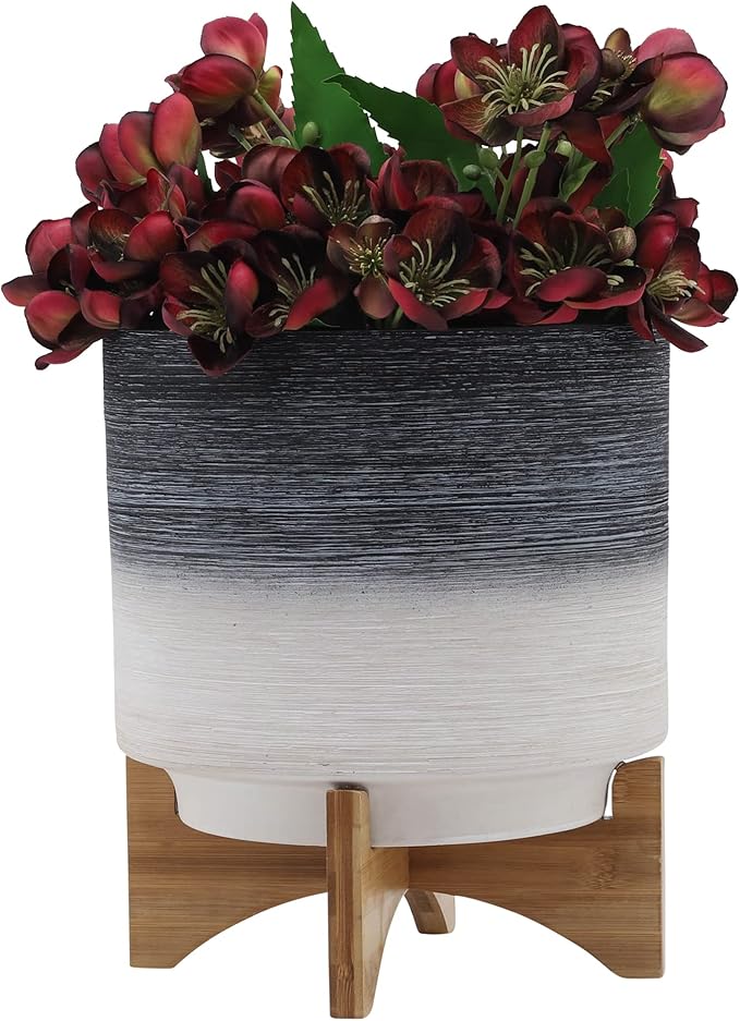 10 Planter ON Wooden Stand Gray