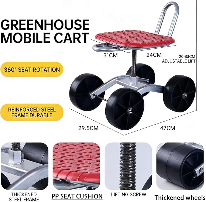 Rolling Garden Cart with 360° Swivel Seat Rolling Stool Gardening Work Seat with/Wheels for Planting Gardening Helper(silunC1-1)