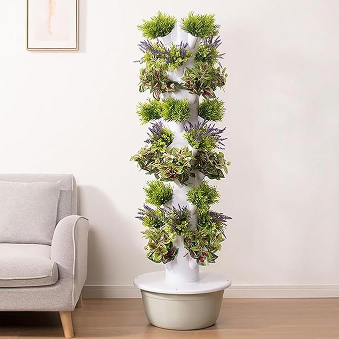 Hydroponic Growing System Outdoor Indoor Vertical Garden Home Gardening System Soilless Cultivation Herbs Fruits Vegetables Vertical Plant Tower Hydroponic Tower Beginner kit9 Layer