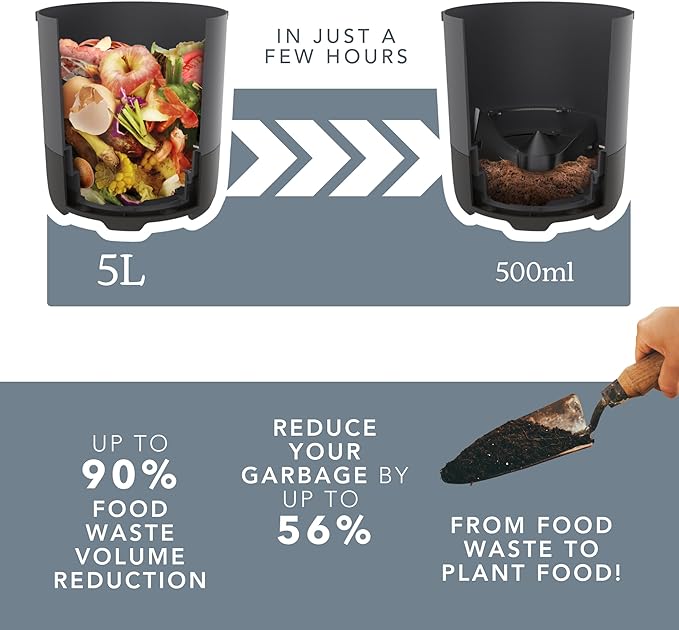 Food Cycler Eco 5 Award-Winning Kitchen Food Recycler | Indoor Composter Bin Alternative | Electric Countertop Food Disposer with Odorless 5L Indoor Food Waste Bin for Easy Waste Management | Grey