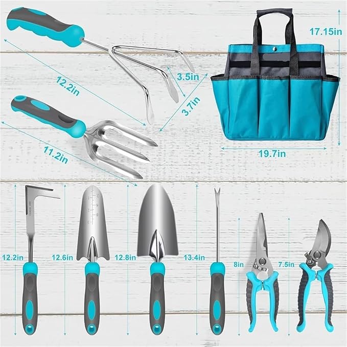Gardening Tools Set 10 Piece Heavy Duty Stainless Steel Garden Tools Set with Ergonomic Rubber Handle Variety of Gardening Hand Tool
