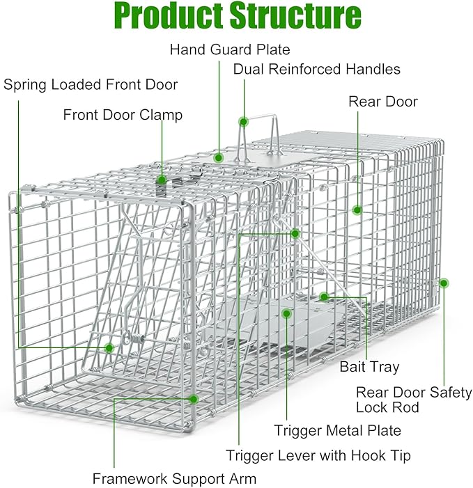 35.43 Live Animal Cage Trap with Gloves Collapsible Heavy Duty Humane Cat Catch Release Rodent Cage Trap Cage for Raccoons Beavers Groundhogs Foxes Armadillos Stray Cat