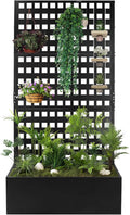 Metal Planter Box with TrellisRaised Garden Bed with35''Lx18''Wx71''Hfor Climbing PlantsVegetables &amp VinesPlanter with Trellis &ampDrainage Holes Privacy Planters (35''Lx18''Wx71''H)