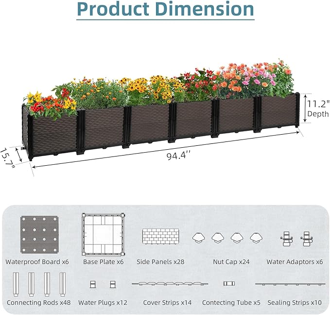 Large Raised Planter Box Outdoor Self Watering 94.4x15.7x14.2 Deep Raised Garden Bed - Elevated Garden Box with Drainage Plug Rectangular Garden Planter Perfect for Patio Balcony Deck