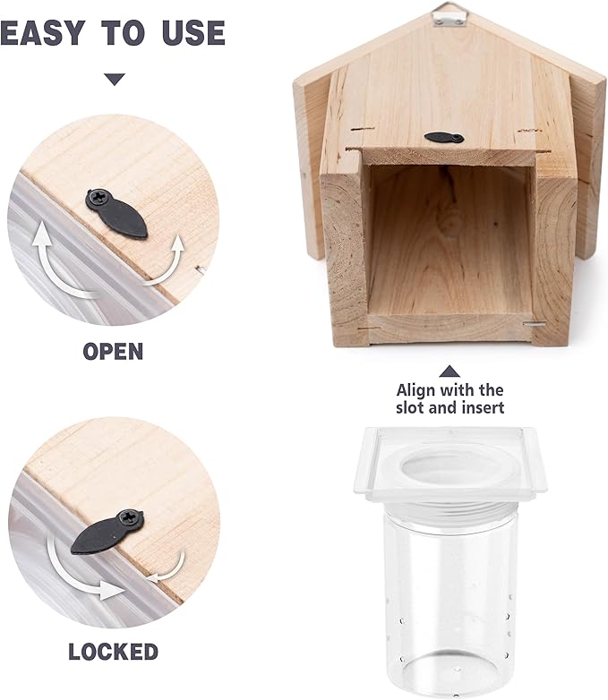 Carpenter Bee Trap for Outside - Best Bee Trap - Cabin Style Nature Hanging Wood Carpenter Bee Traps Outdoor - Insect Traps with Removable Vault (1 Pack)