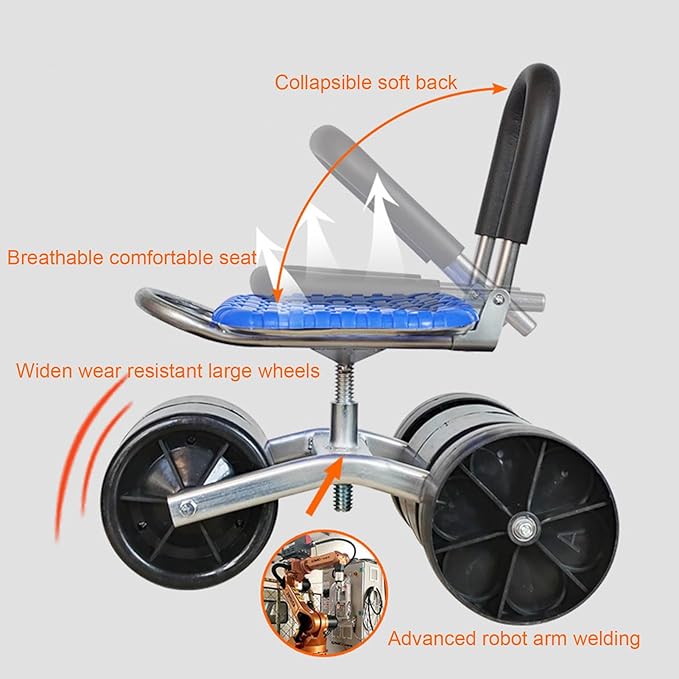 Garden Rolling Stool Seat with Wheels Planting Picking Moving Chair Work Seat Cart Tool Adjustable 360 Degree Rotating
