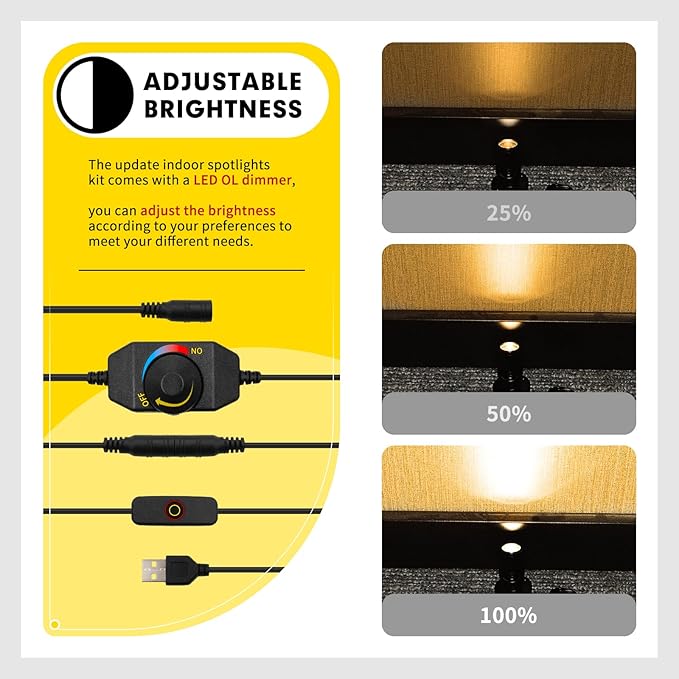 LED Mini Spot Light 6PCS 1W 5VLed Spotlight Indoor with Dimmer Dimmable LED Mini Spotlight Indoor Accent Lights Adjustable for Picture Painting Model Display Jewelry Showcase (Warm White)