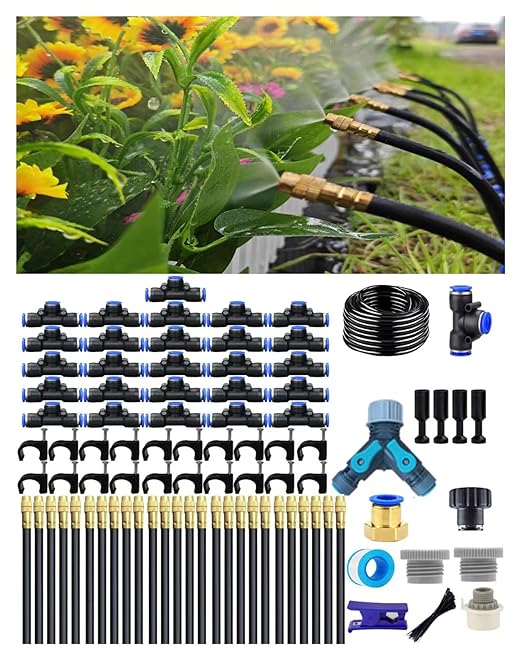 Drip Irrigation System - 360° Adjustable Micro Spray Sprinkler Kit for Garden Easy Installation No Tools Fine Mist Watering for Garden Potted Plants Greenhouse (100 FT)