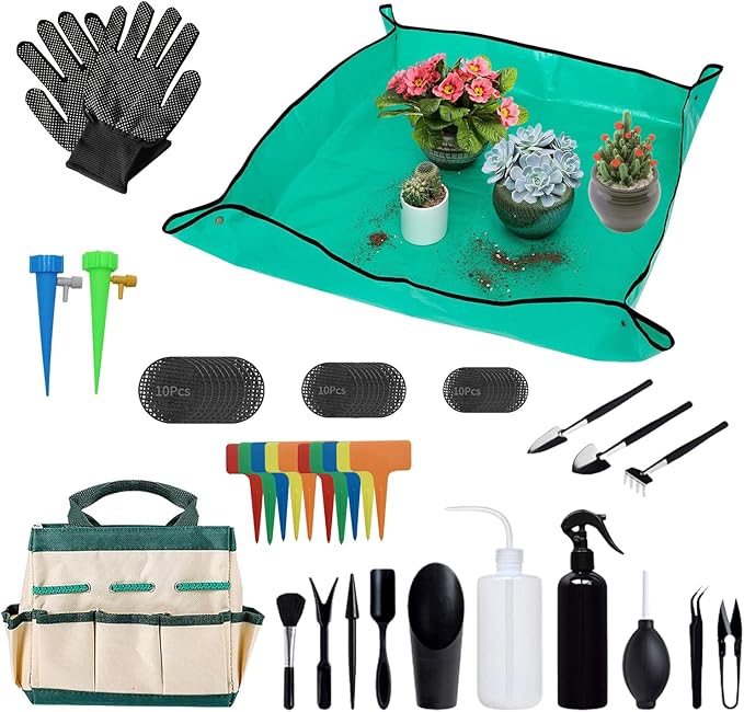 Pack of 58 Succulent Tool Set - 25.9 Inch Indoor Plant Potting Mat with Storage Bag Garden Flowers Plant Transplanting Supplies Succulent Kit for Plant Care Gardening Gifts for Men &amp Women