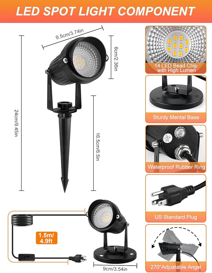 Dusk to Dawn Outdoor LED SpotlightOutdoor Landscape Lighting with Photocell Sensor 3000K Warm White Waterproof Spot Lights for Yard Flag Pole House Garden Tree(2 Pack)