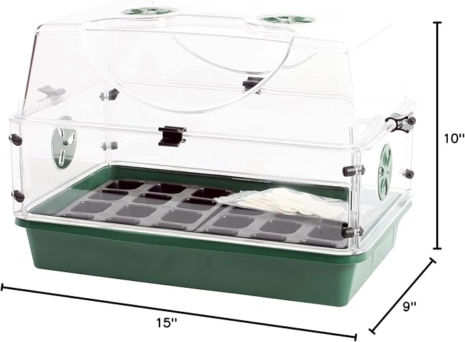 EarlyGrow Domed Propagator with 1 Height Extender Seedling Trays and Locking Clip Set Green Medium (97008)