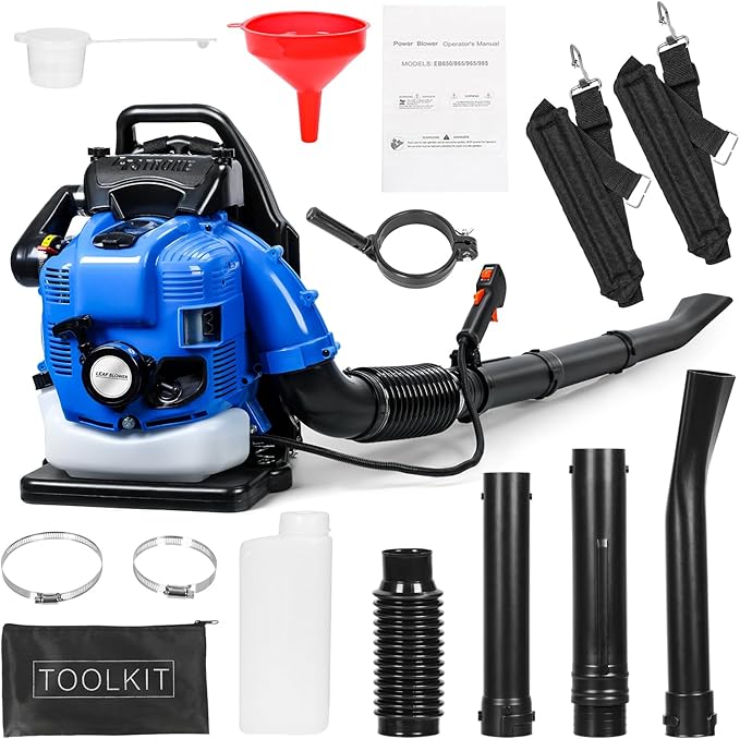 4-Cycle High Power Gas Backpack Leaf Blower5HP - 75.6CC Engine 750CFM Tornado-Like Airflow Adjustable Speed Ergonomic Design for Effortless Leaves Snow and Debris Cleanup