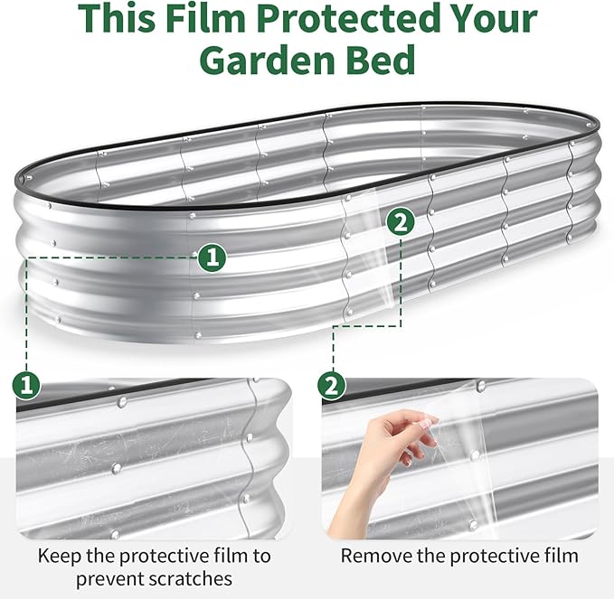 Kesfitt Raised Garden Bed 6x3x1 FT Galvanized Steel Metal Raised Garden Bed Oval Open-Bottom Design 12-Inch Deep for Outdoor Vegetable &amp Herb Gardening Silver