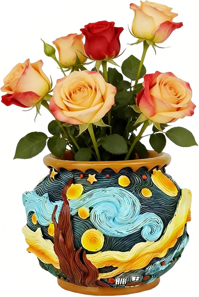 Starry Night Floral Planter Unique and Interesting Abstract Art Flower pots Vibrant Colors Perfect for Home/Garden Artistic Decoration (Starry Sky)