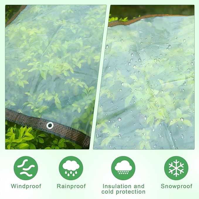 Windyun 2 Pack Heavy Duty Clear Tarps with Reinforced Edge Plastic Tarp Waterproof Plastic Cover Greenhouse Patio with Elastic Rope and Nylon Rope for Garden Furniture (6 x 8 ft)