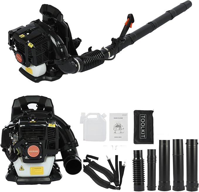 Backpack Leaf Blower 52CC 2-Stroke Gas Powered Leaf Blower 550CFM 1.25KW Air-Cooled Power Blower Snow Blower for Lawn Care Yard Dust Debris (Black)