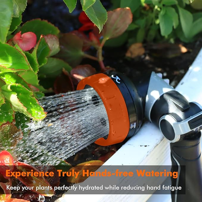 RESTMO Multi-Angle Garden Hose Nozzle with Sprinkler Function Heavy Duty Water Hose Nozzle with 4 Spray Patterns Magic Twist and Thumb Flow Control for Garden Watering Car Washing &amp Yard Orang